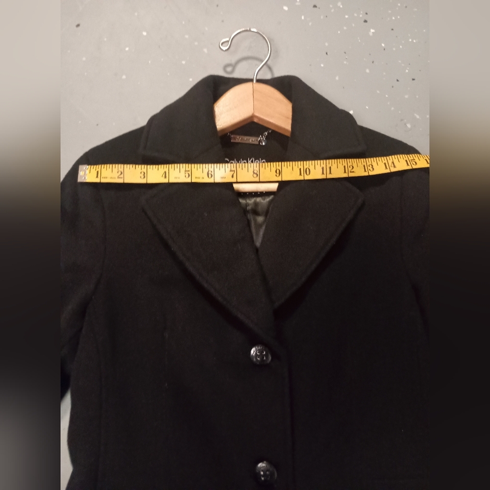 Calvin Klein- Classic Long Black Pea Coat- Size 2 - Picture 10 of 13